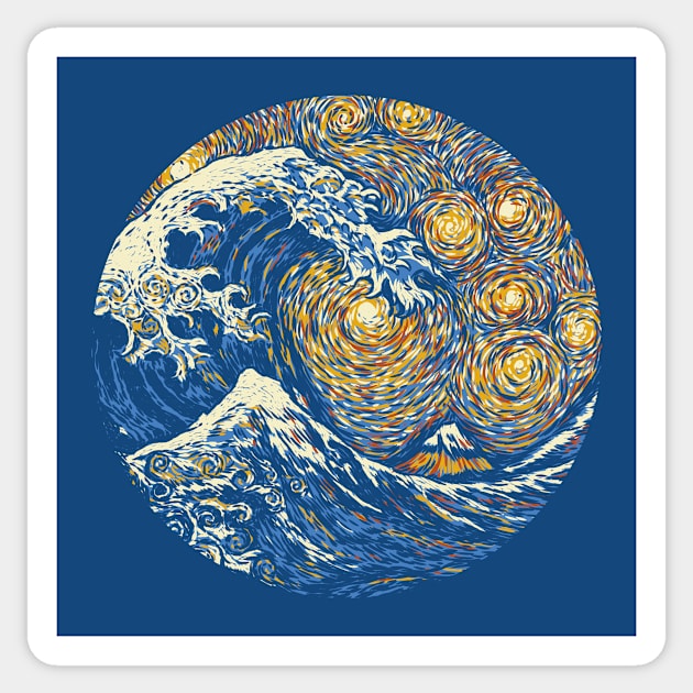 Kanagawa Wave The Starry Night by Tobe Fonseca Sticker by Tobe_Fonseca